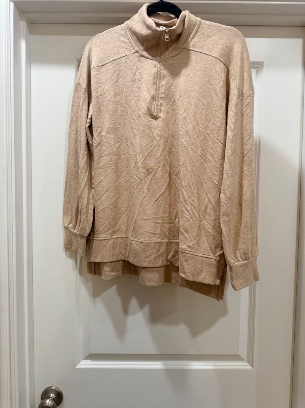 Westbound Quarter Zip Pullover Sweater Beige Tan Slouchy Knit Top Size S Small